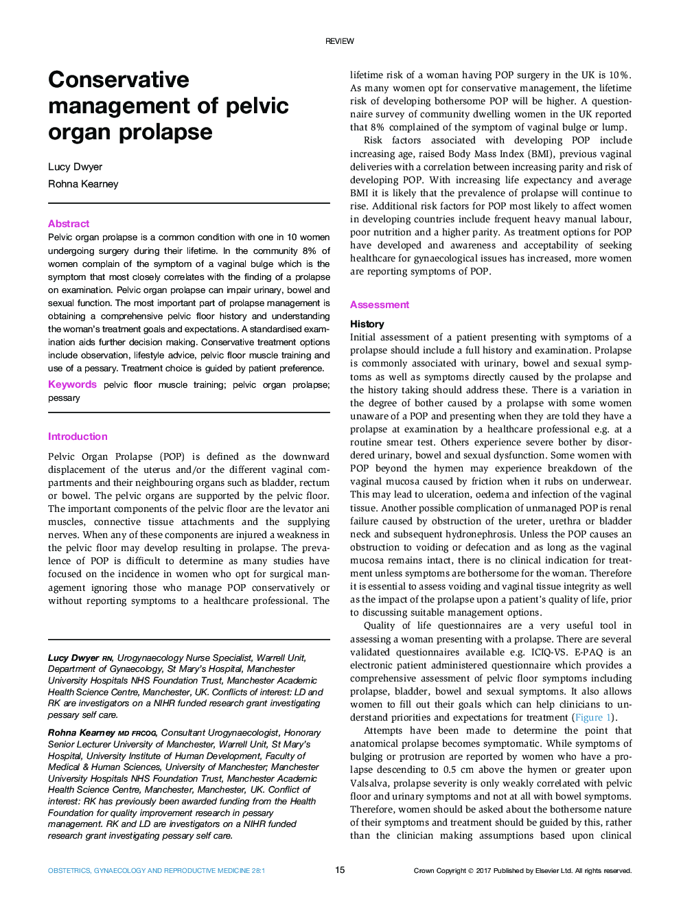 Conservative management of pelvic organ prolapse