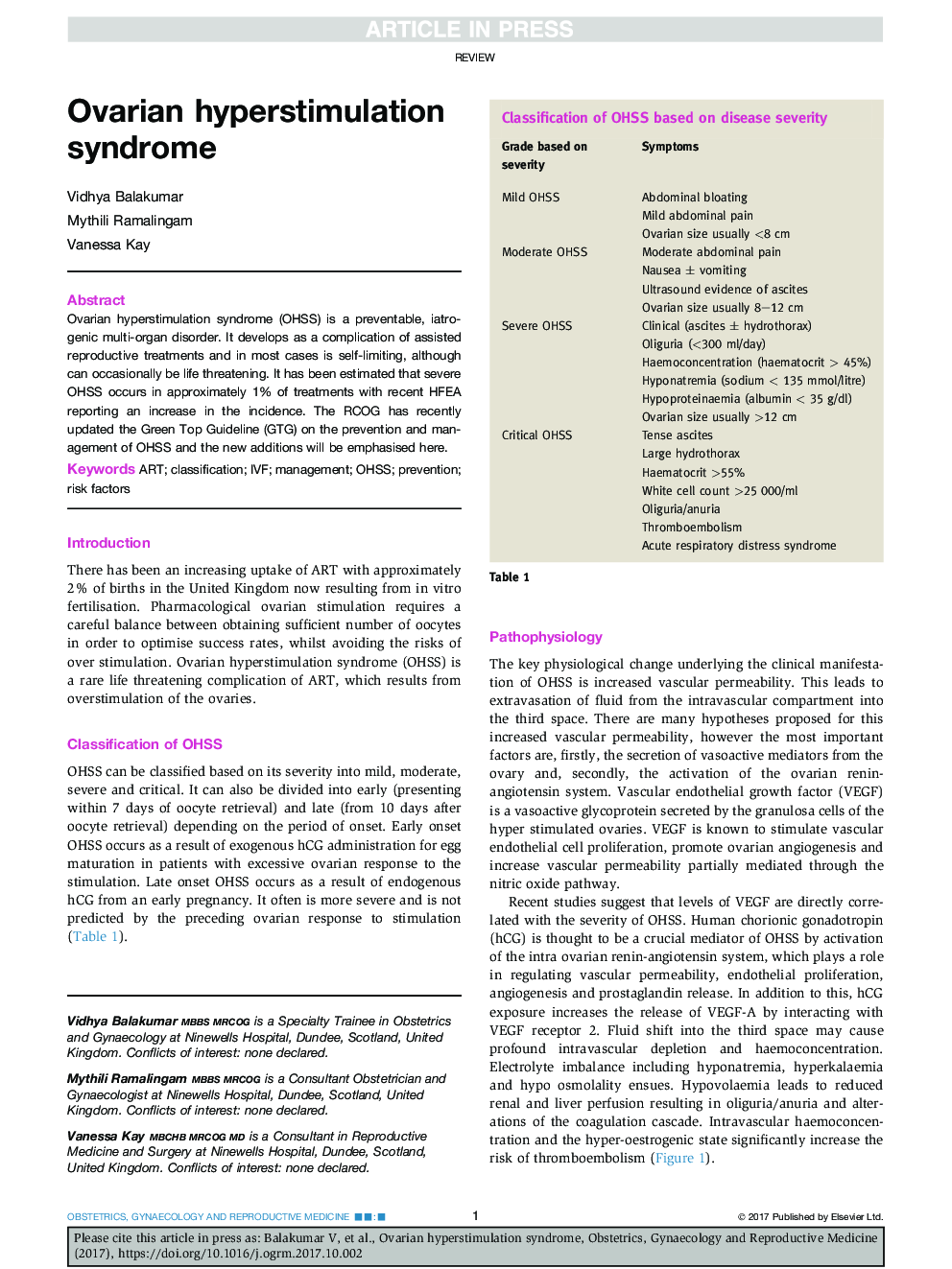 Ovarian hyperstimulation syndrome