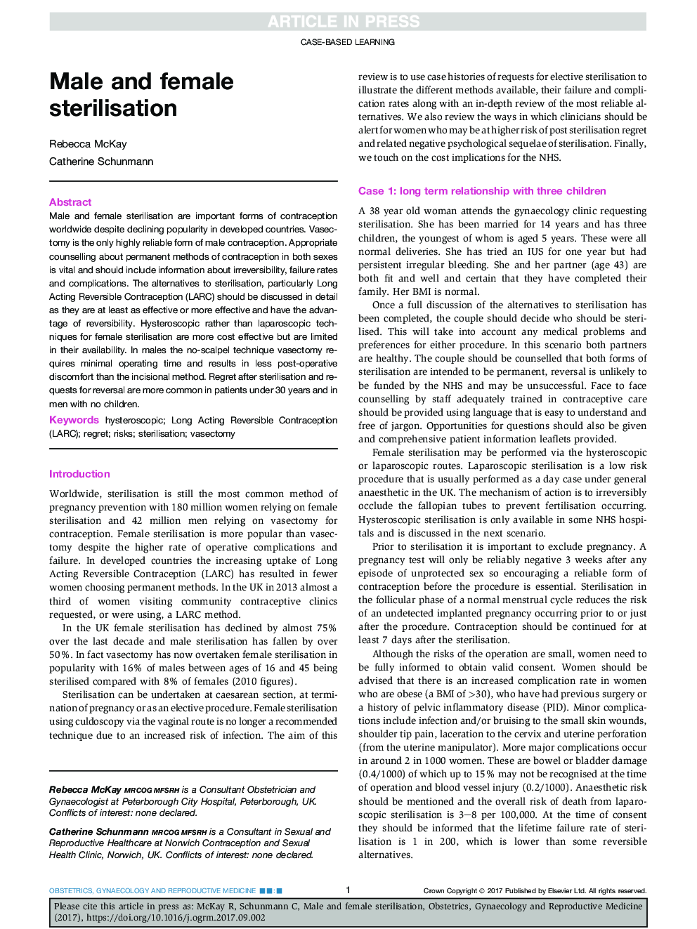 Male and female sterilisation