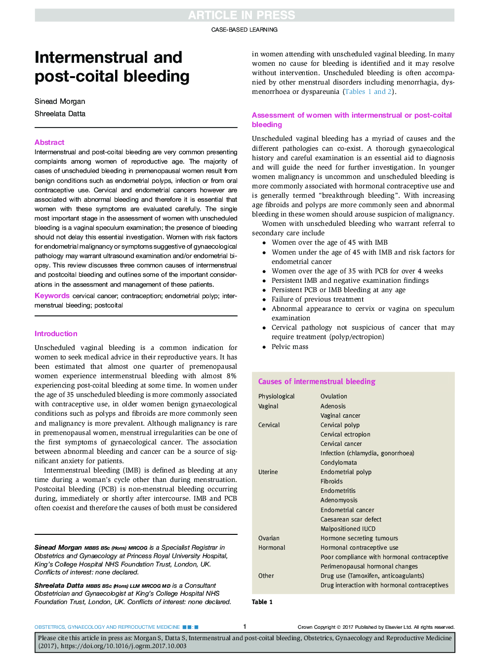 Intermenstrual and post-coital bleeding