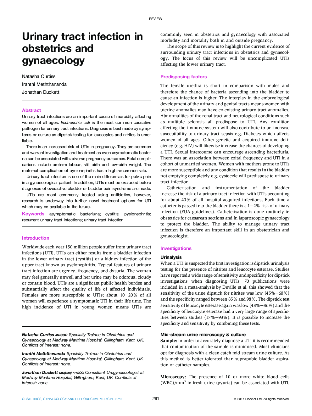 Urinary tract infection in obstetrics and gynaecology