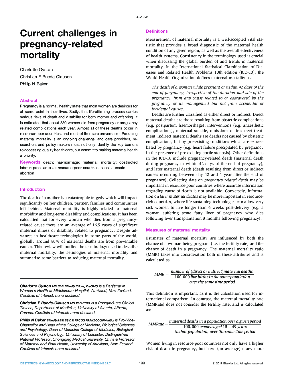 Current challenges in pregnancy-related mortality