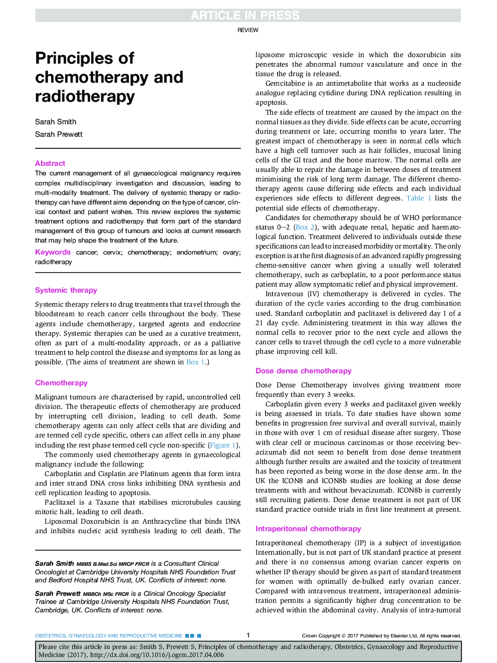 Principles of chemotherapy and radiotherapy