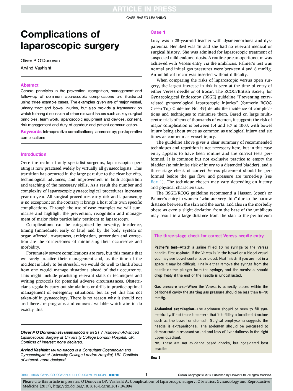 Complications of laparoscopic surgery