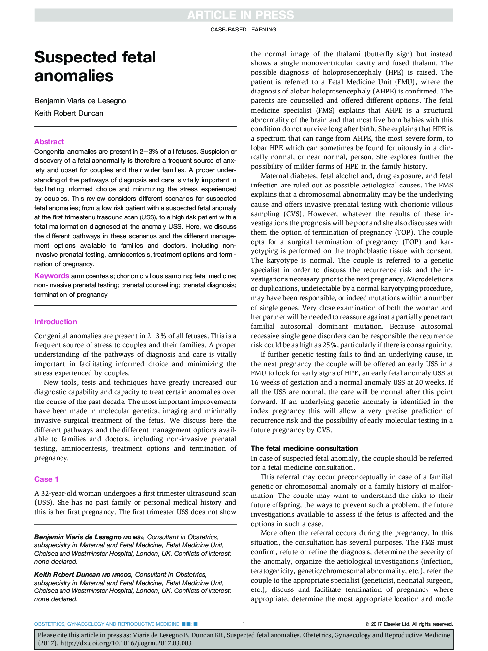 Suspected fetal anomalies