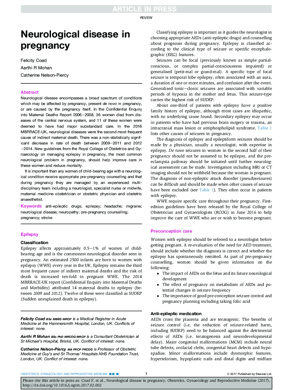 Neurological disease in pregnancy