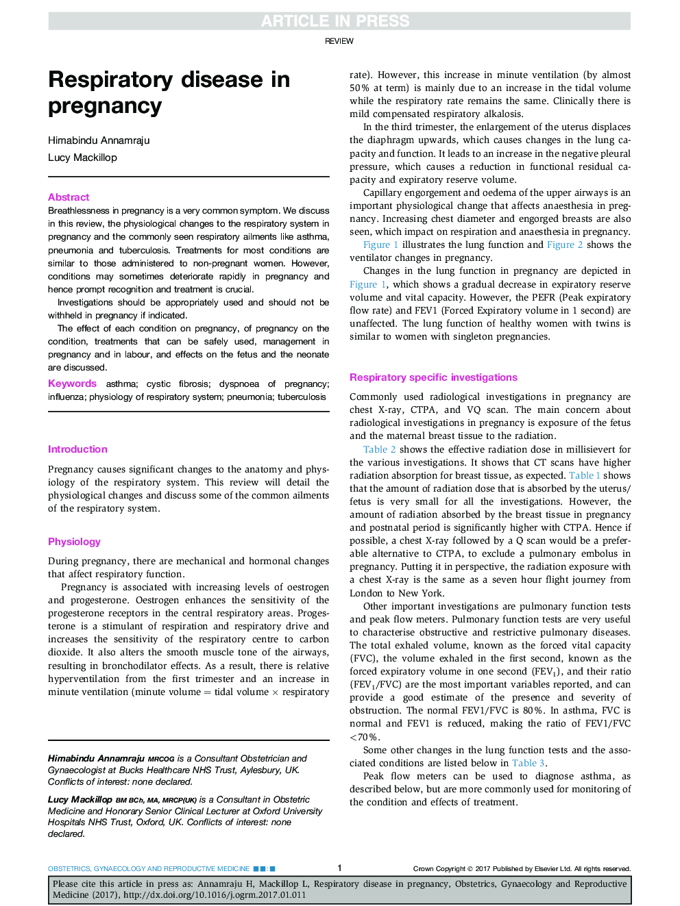 Respiratory disease in pregnancy