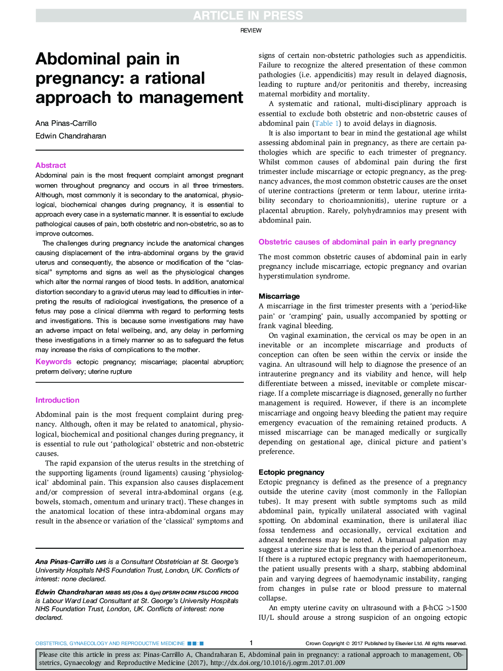 Abdominal pain in pregnancy: a rational approach to management