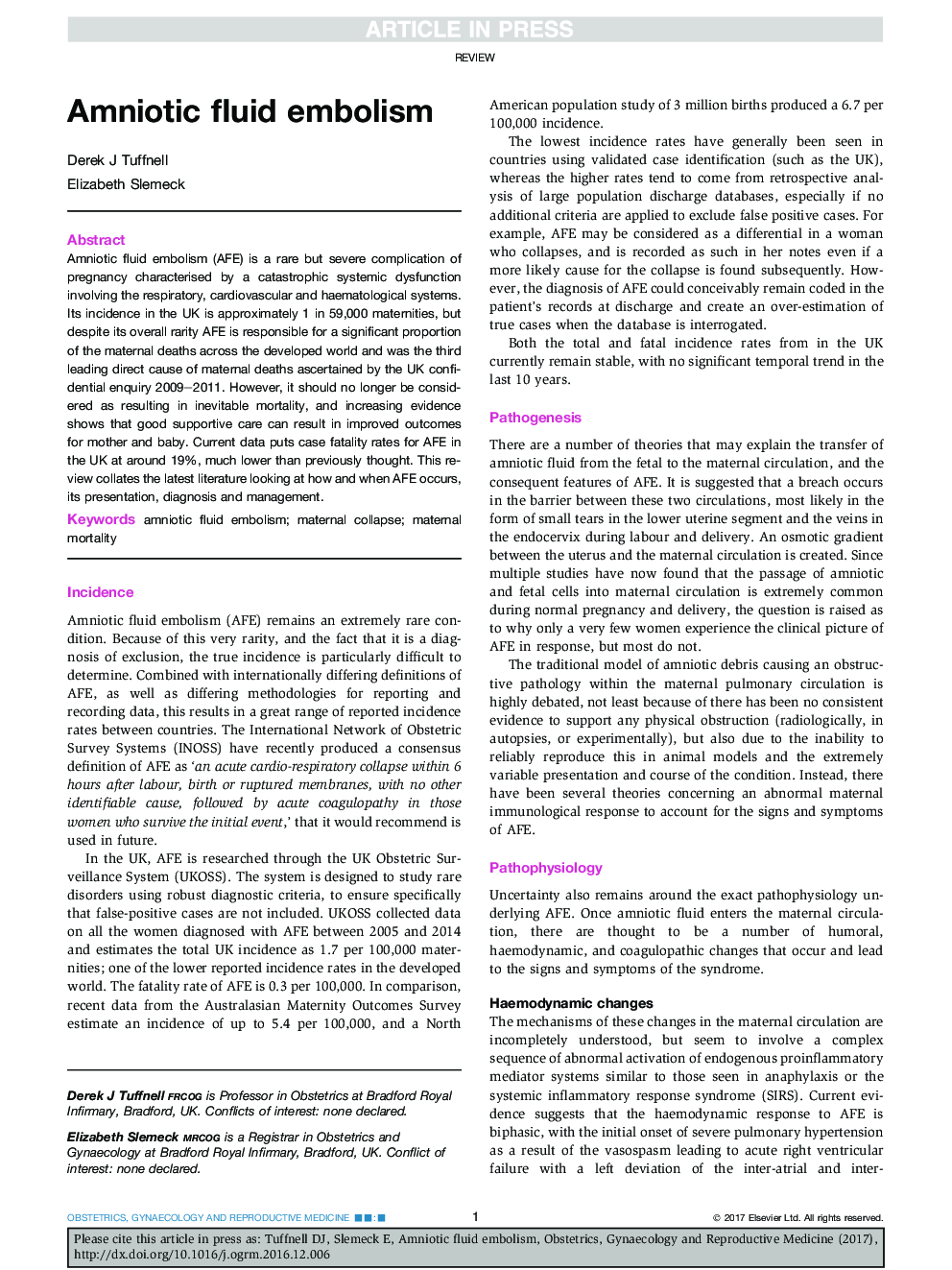 Amniotic fluid embolism