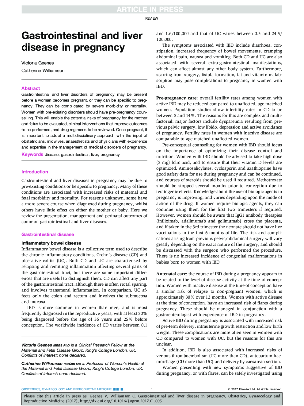 Gastrointestinal and liver disease in pregnancy