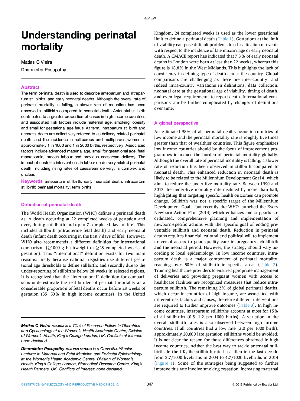 Understanding perinatal mortality