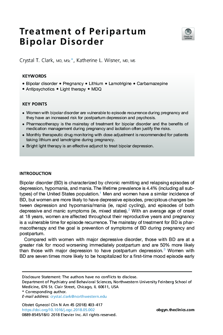 Treatment of Peripartum Bipolar Disorder