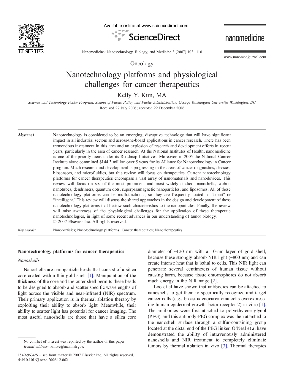 Nanotechnology platforms and physiological challenges for cancer therapeutics 