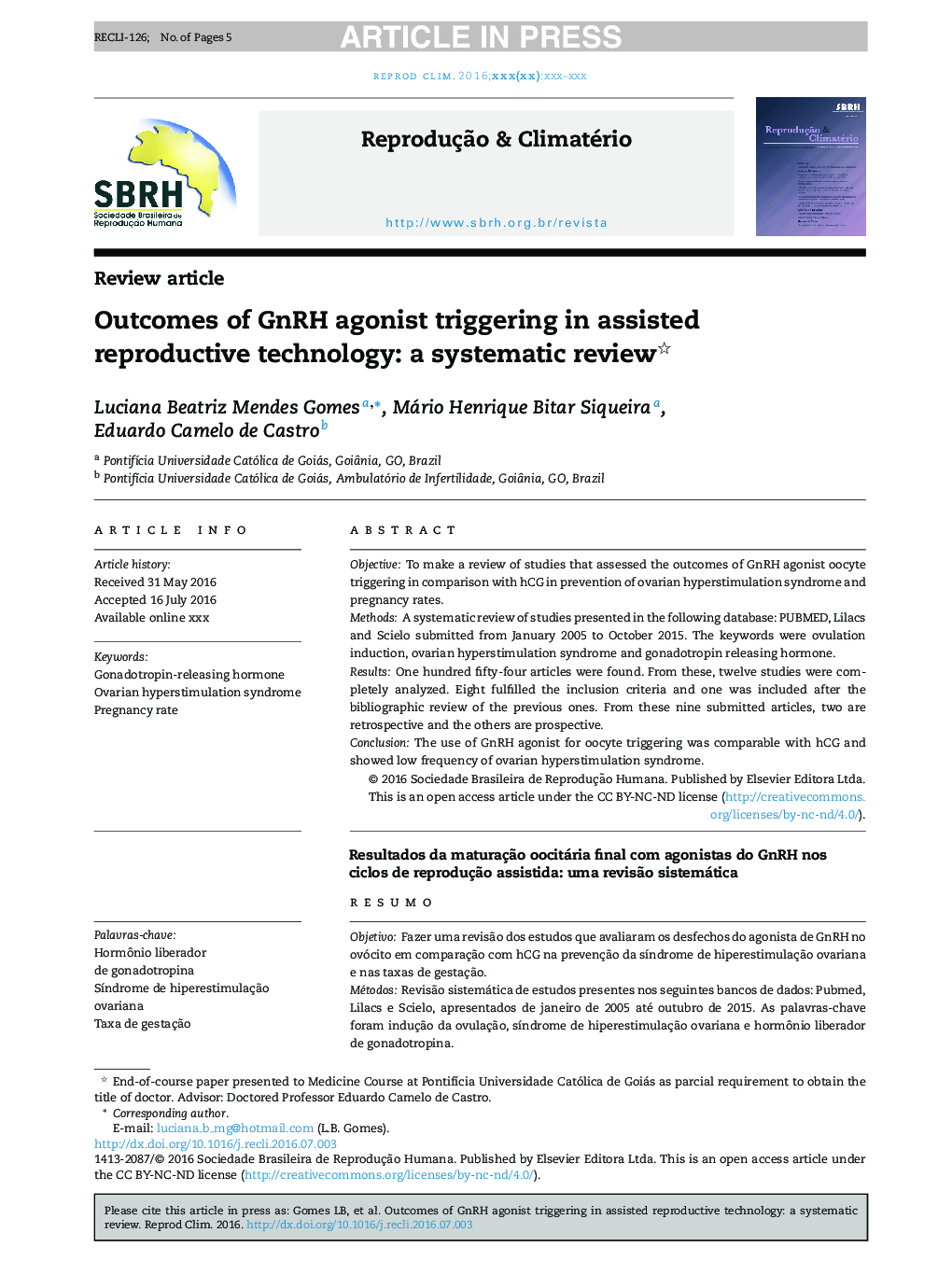 Outcomes of GnRH agonist triggering in assisted reproductive technology: a systematic review