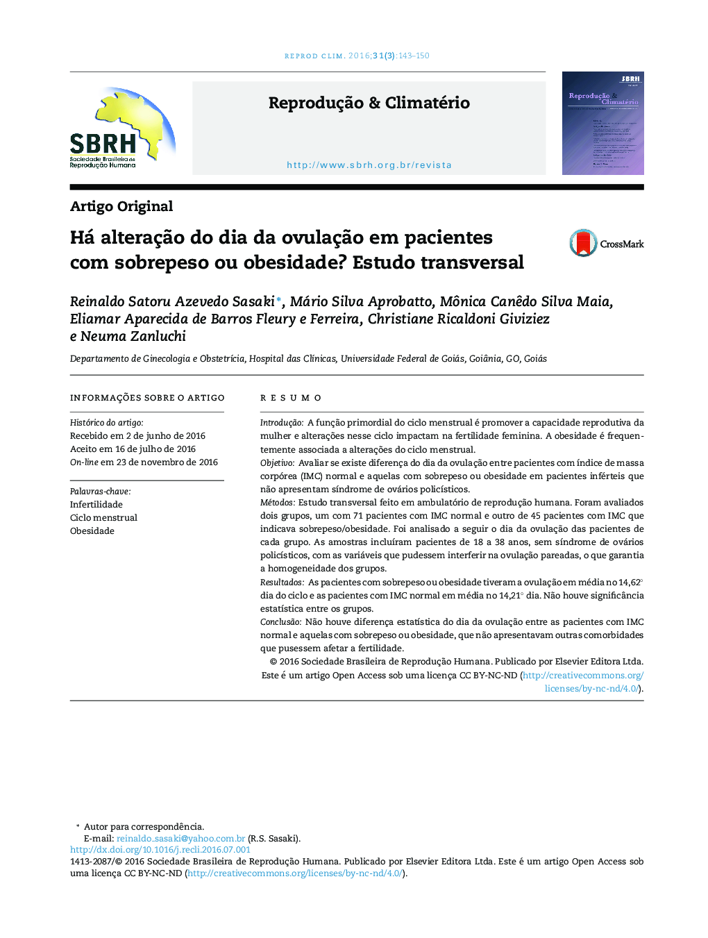 Há alteraçÃ£o do dia da ovulaçÃ£o em pacientes com sobrepeso ou obesidade? Estudo transversal