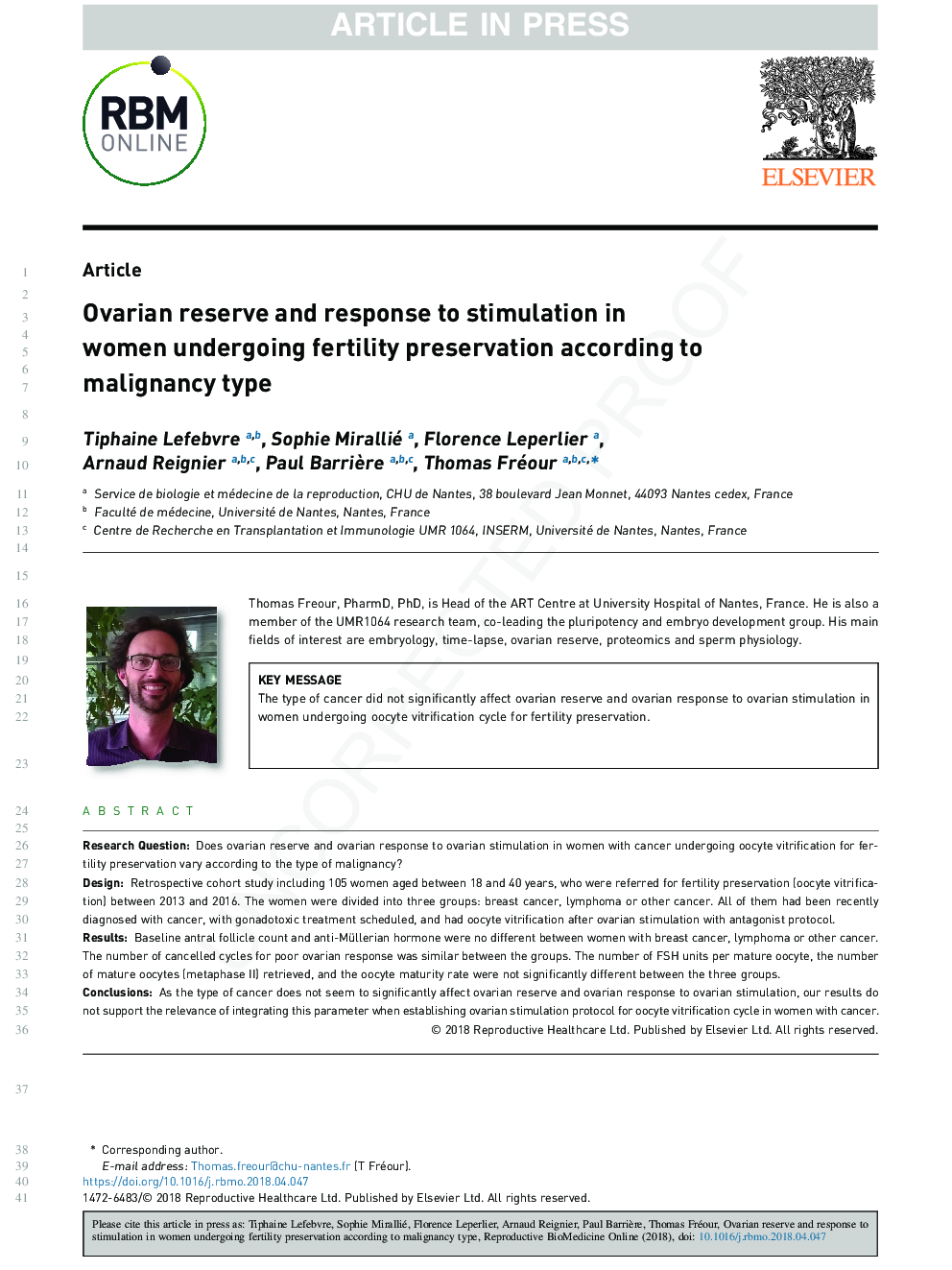 Ovarian reserve and response to stimulation in women undergoing fertility preservation according to malignancy type