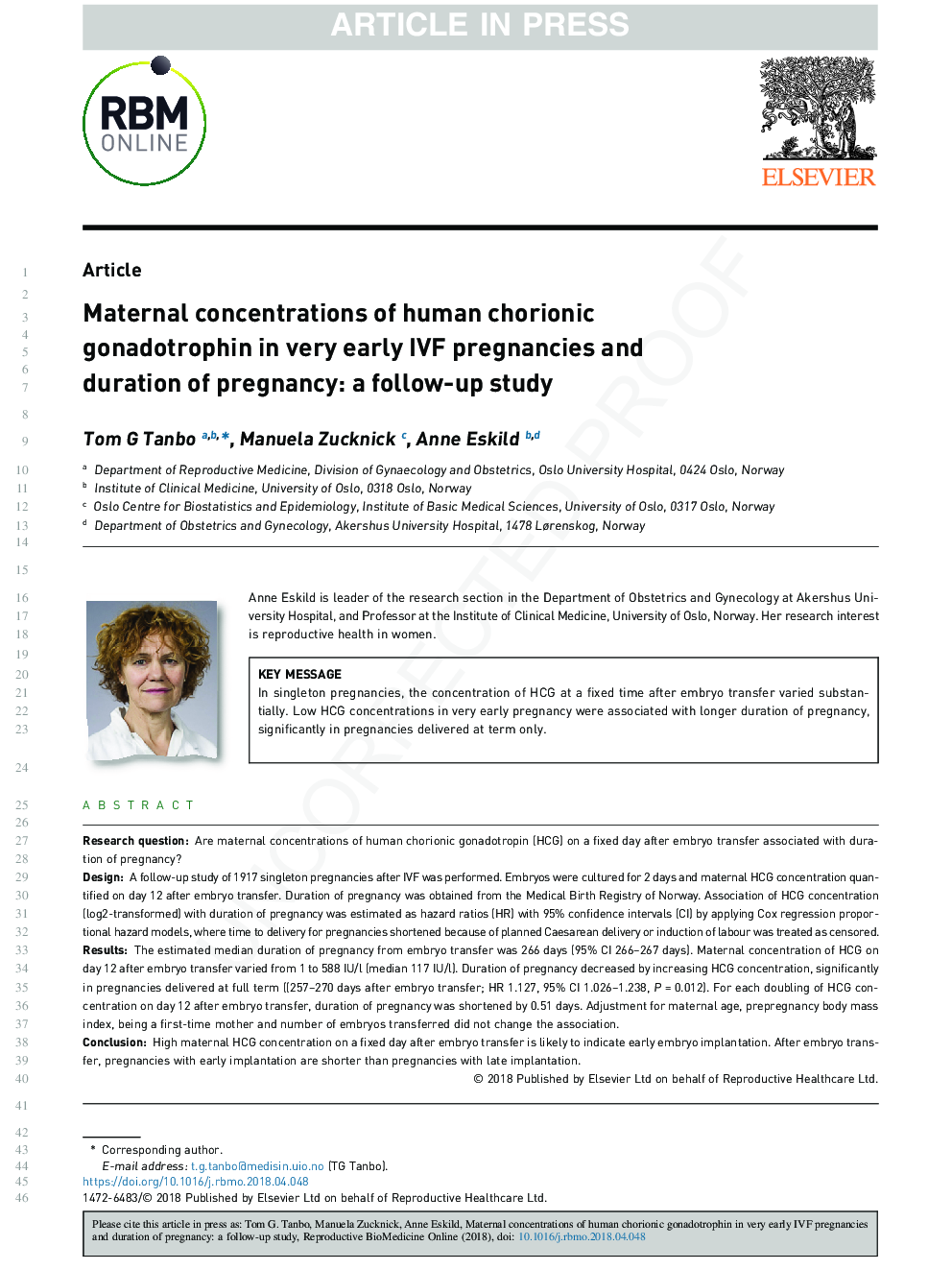 Maternal concentrations of human chorionic gonadotrophin in very early IVF pregnancies and duration of pregnancy: a follow-up study