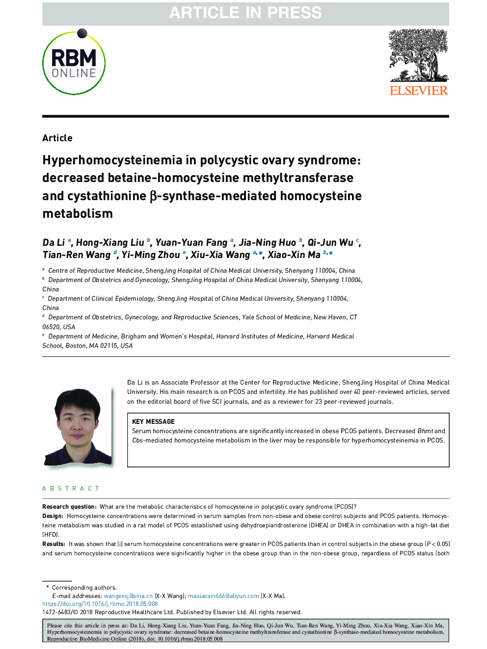 Hyperhomocysteinemia in polycystic ovary syndrome: decreased betaine-homocysteine methyltransferase and cystathionine Î²-synthase-mediated homocysteine metabolism