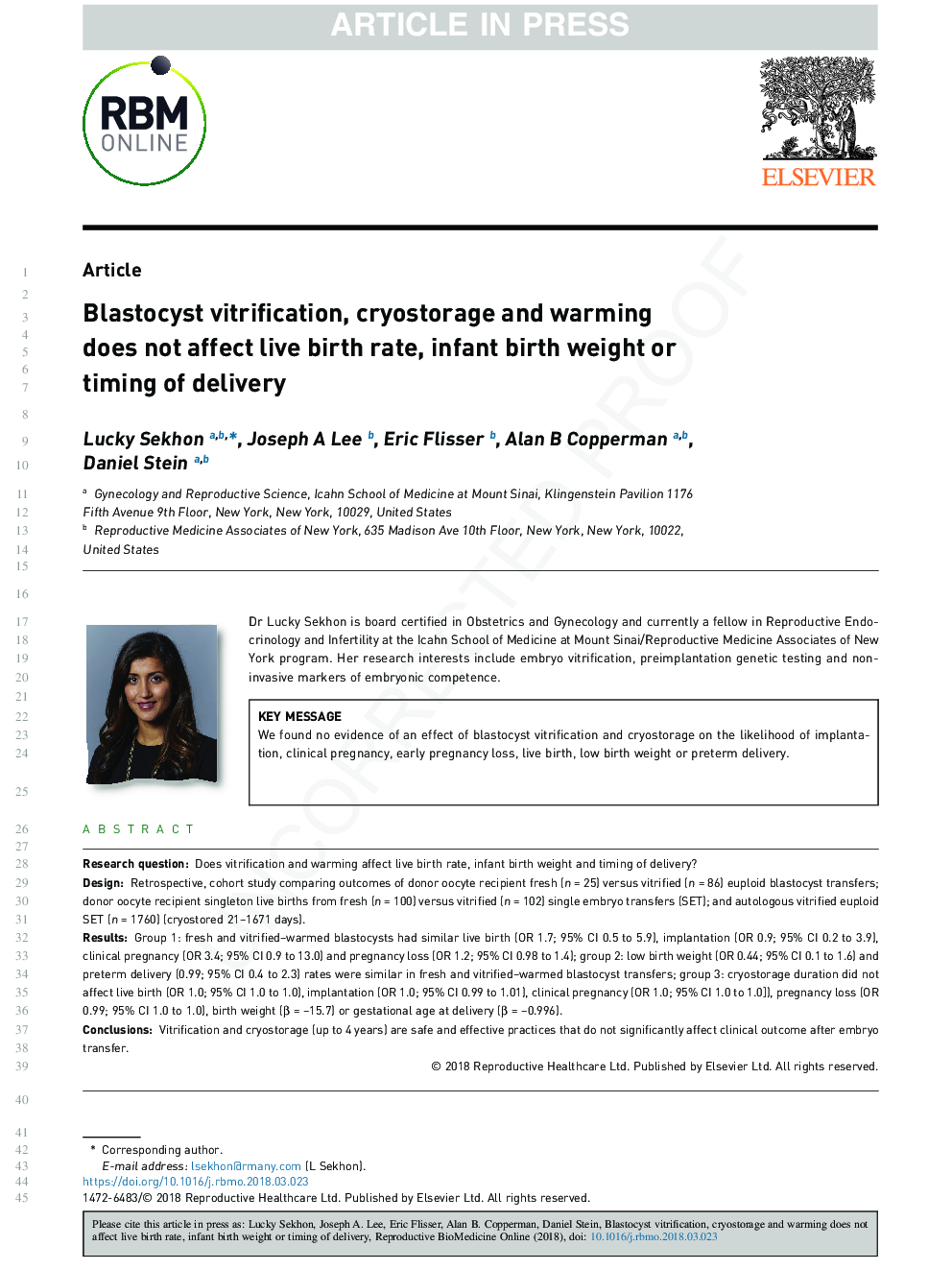 Blastocyst vitrification, cryostorage and warming does not affect live birth rate, infant birth weight or timing of delivery