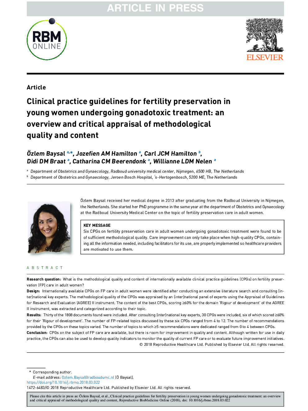 Clinical practice guidelines for fertility preservation in young women undergoing gonadotoxic treatment: an overview and critical appraisal of methodological quality and content