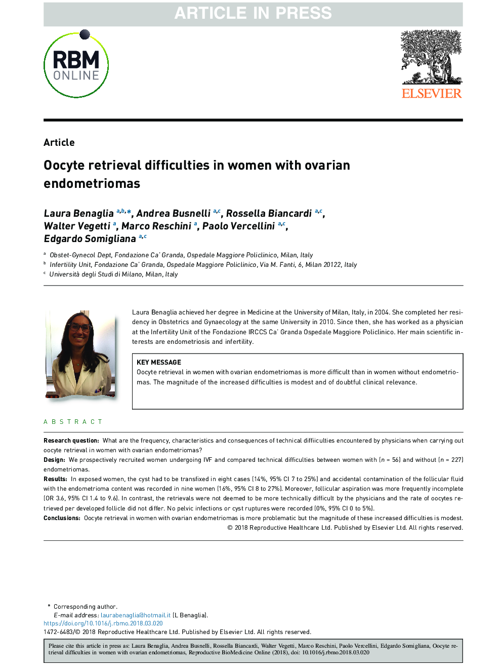 Oocyte retrieval difficulties in women with ovarian endometriomas