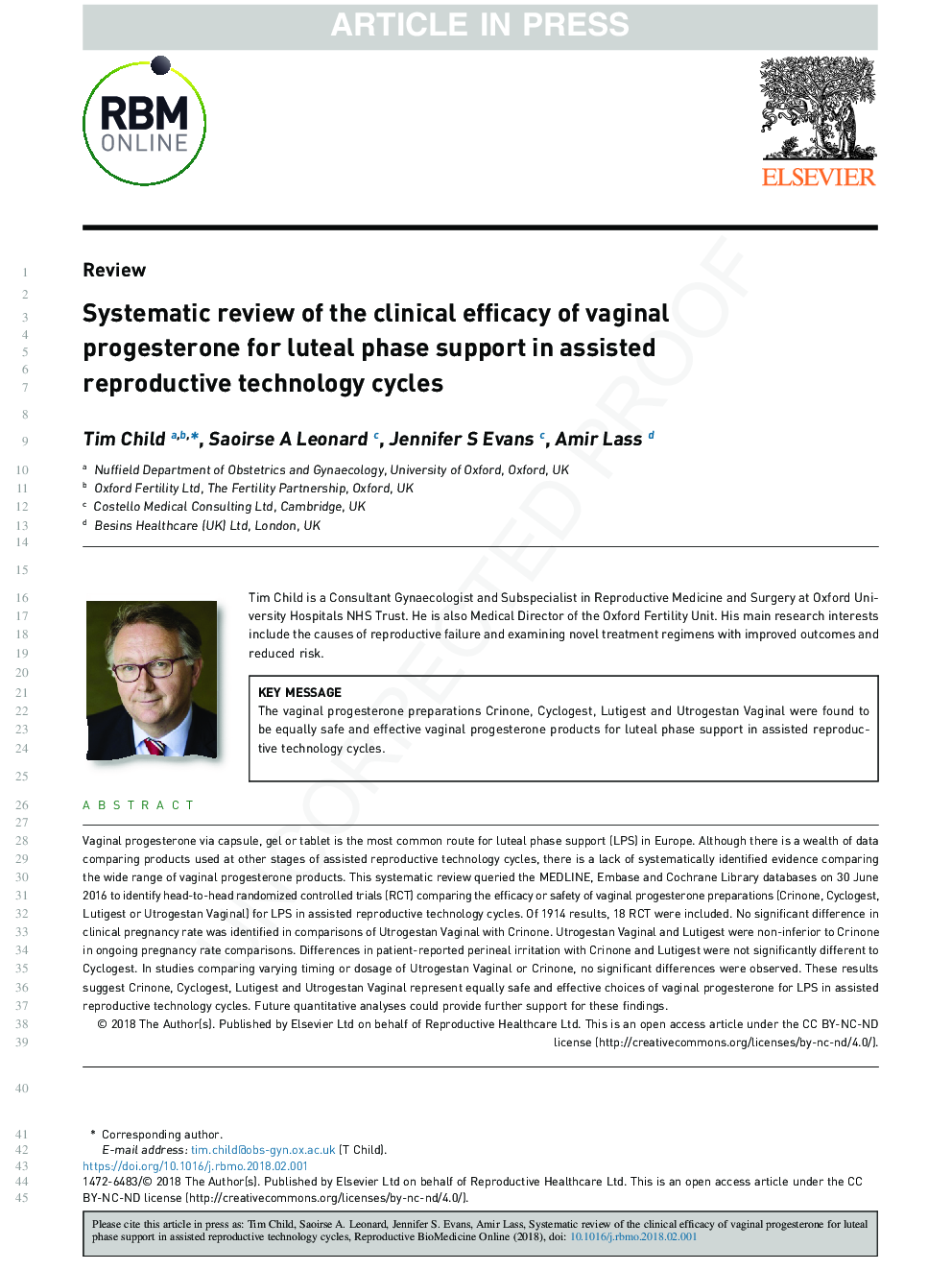 Systematic review of the clinical efficacy of vaginal progesterone for luteal phase support in assisted reproductive technology cycles