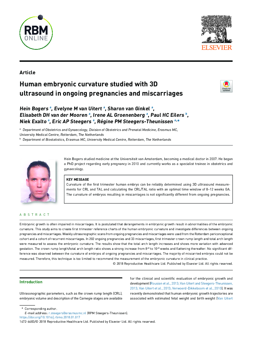 Human embryonic curvature studied with 3D ultrasound in ongoing pregnancies and miscarriages