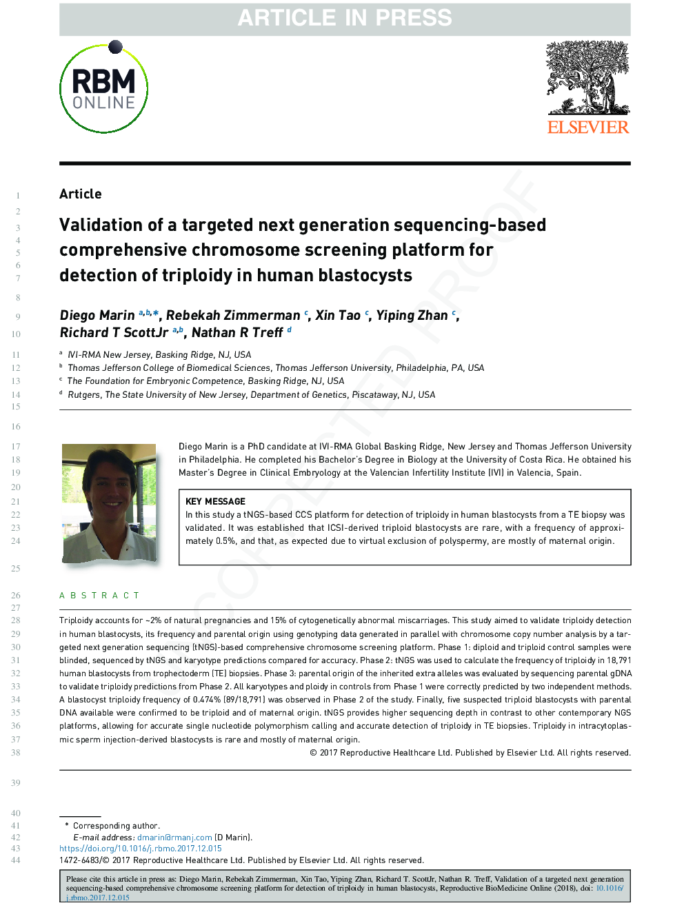 Validation of a targeted next generation sequencing-based comprehensive chromosome screening platform for detection of triploidy in human blastocysts