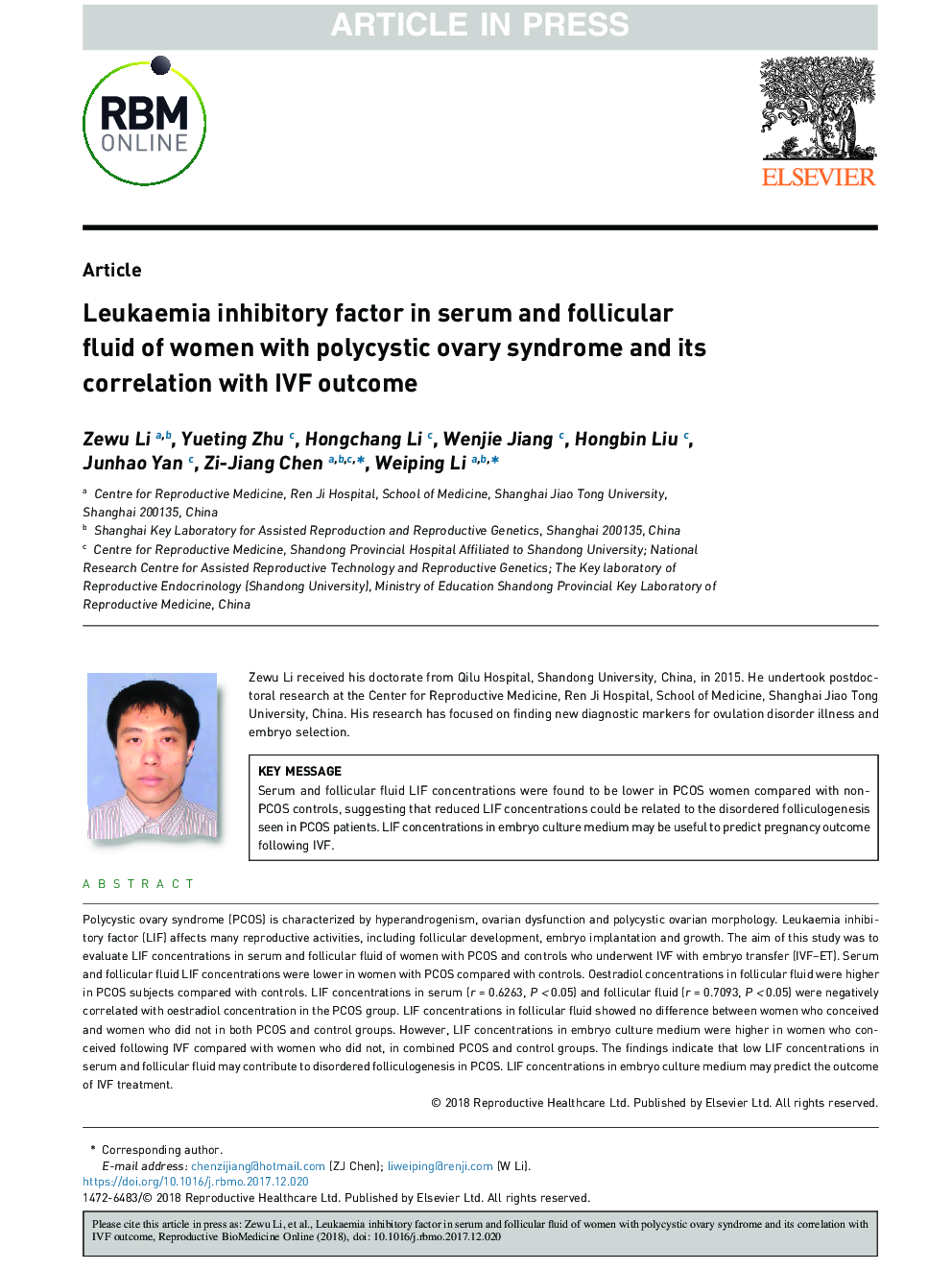 Leukaemia inhibitory factor in serum and follicular fluid of women with polycystic ovary syndrome and its correlation with IVF outcome