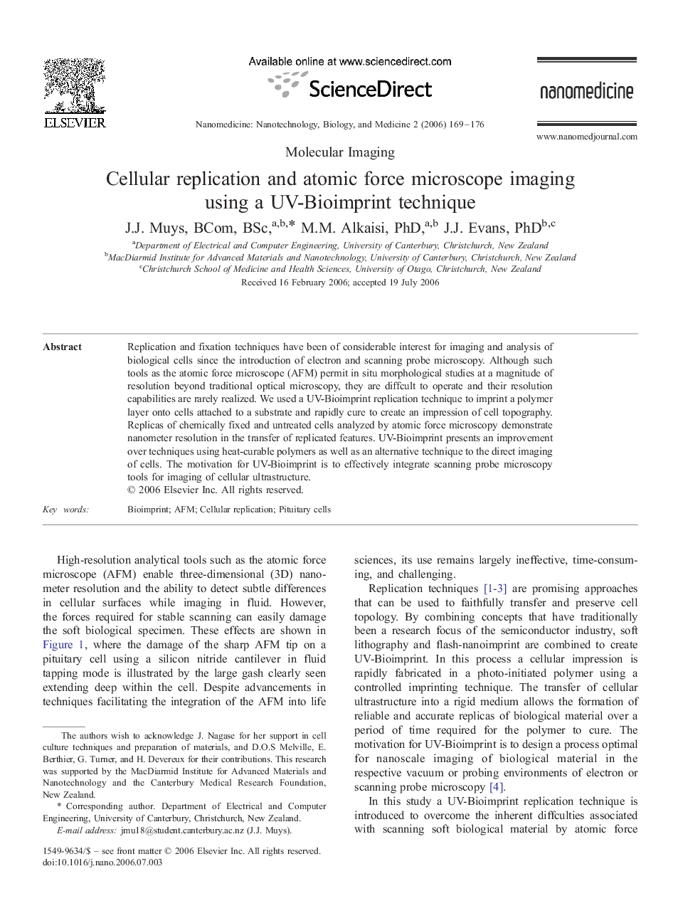 Cellular replication and atomic force microscope imaging using a UV-Bioimprint technique 