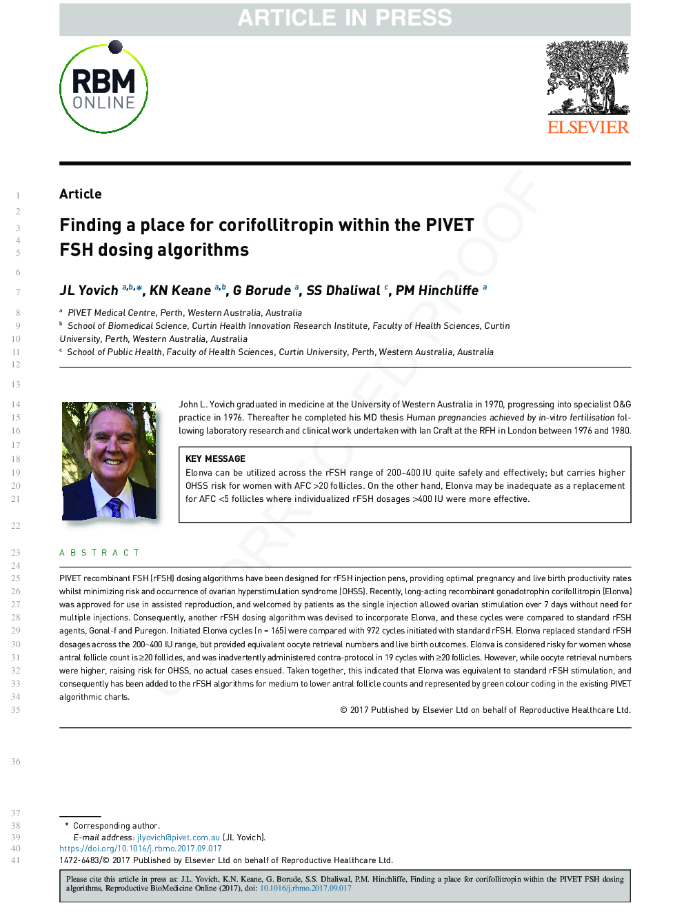 Finding a place for corifollitropin within the PIVET FSH dosing algorithms