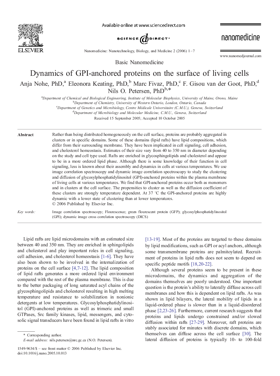 Dynamics of GPI-anchored proteins on the surface of living cells