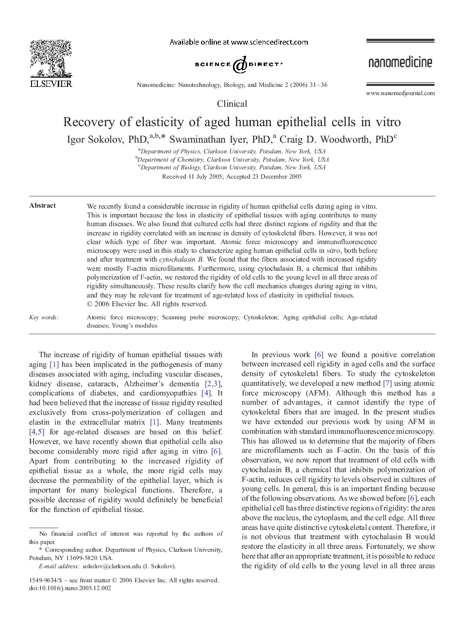 Recovery of elasticity of aged human epithelial cells in vitro 