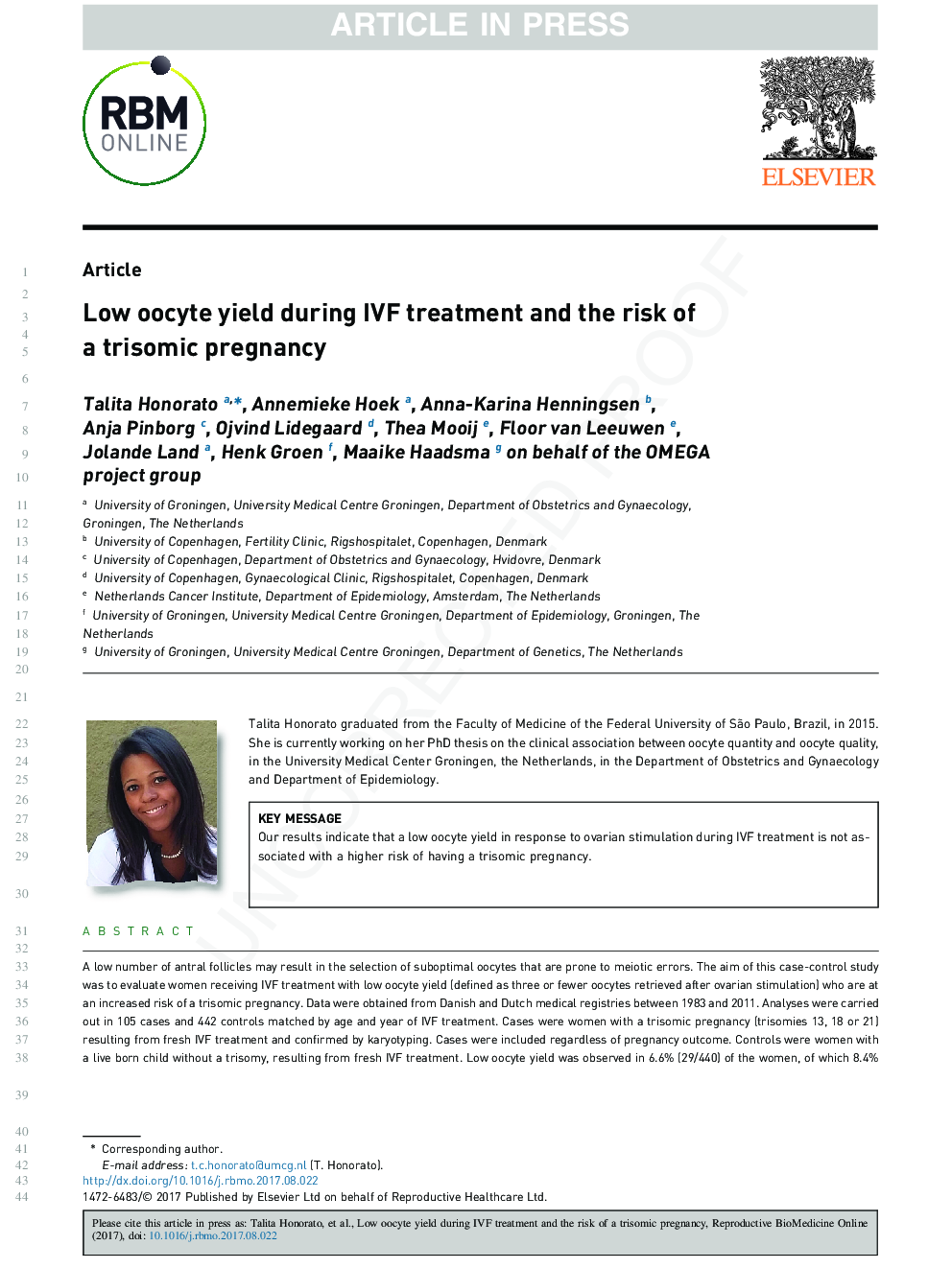 Low oocyte yield during IVF treatment and the risk of a trisomic pregnancy