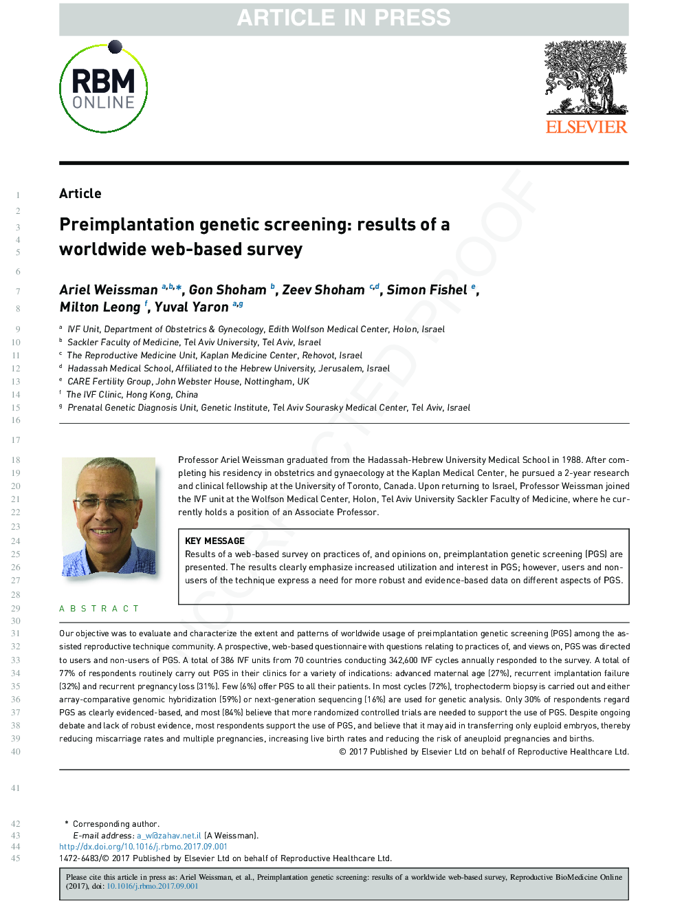 Preimplantation genetic screening: results of a worldwide web-based survey