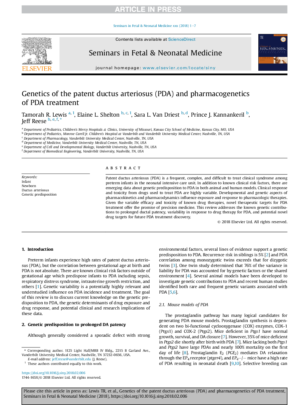 Genetics of the patent ductus arteriosus (PDA) and pharmacogenetics of PDA treatment