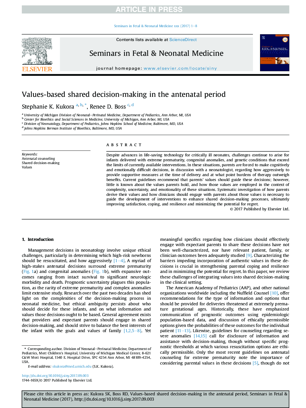 Values-based shared decision-making in the antenatal period