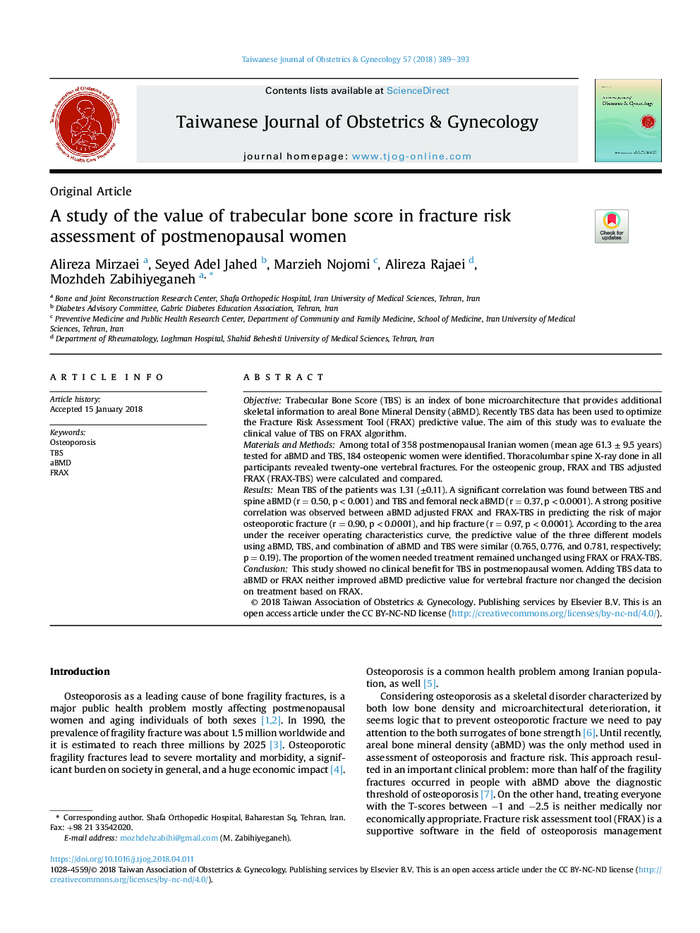 A study of the value of trabecular bone score in fracture risk assessment of postmenopausal women