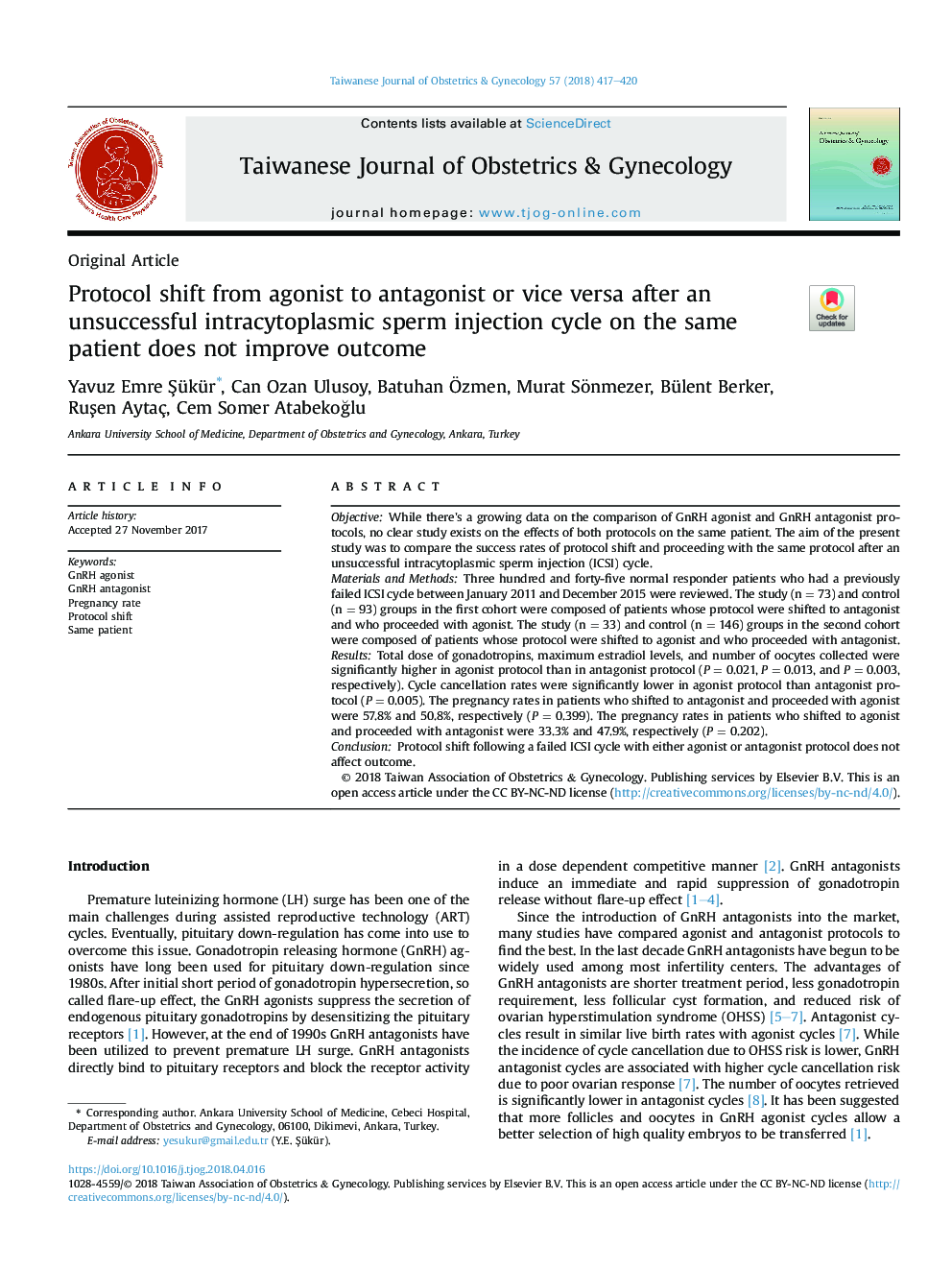 Protocol shift from agonist to antagonist or vice versa after an unsuccessful intracytoplasmic sperm injection cycle on the same patient does not improve outcome