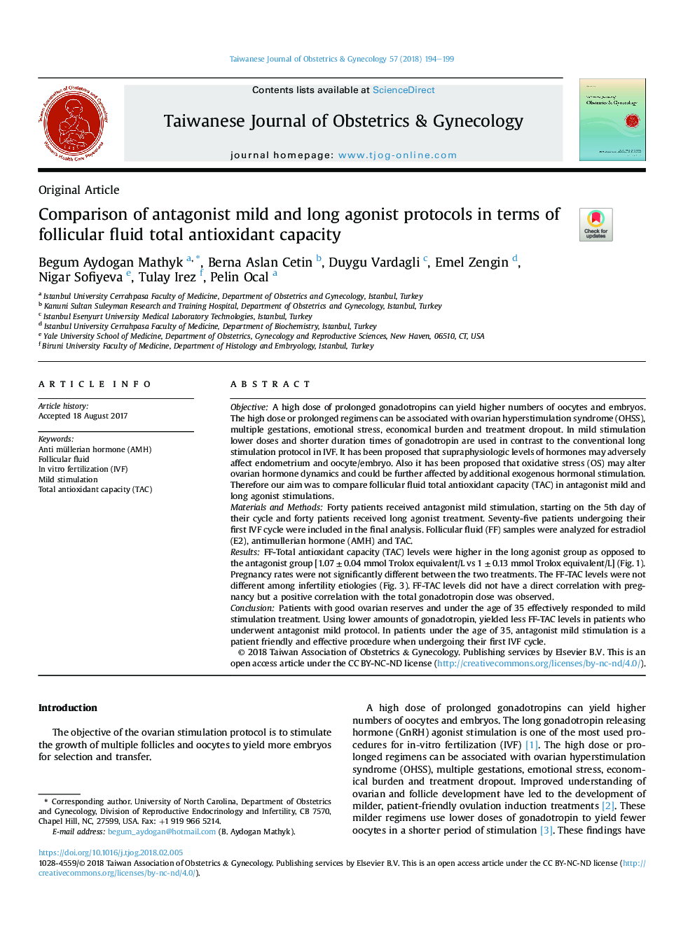 Comparison of antagonist mild and long agonist protocols in terms of follicular fluid total antioxidant capacity