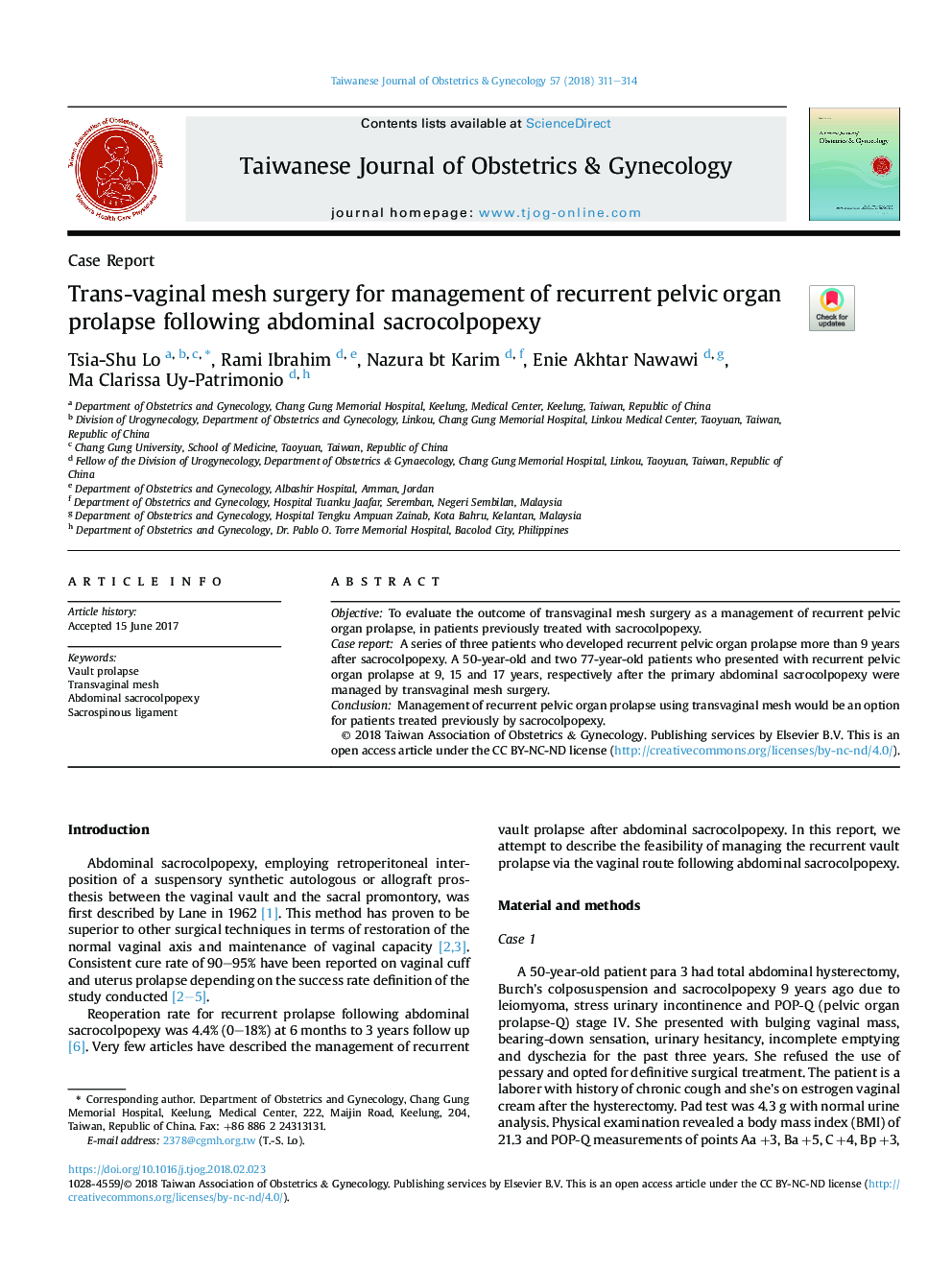 Trans-vaginal mesh surgery for management of recurrent pelvic organ prolapse following abdominal sacrocolpopexy