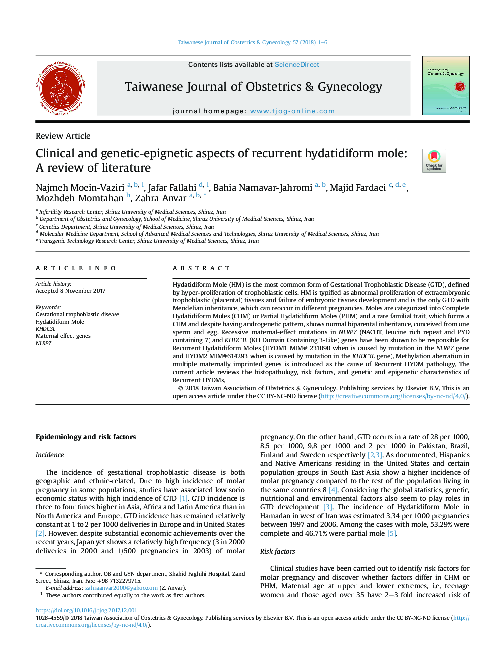 Clinical and genetic-epigenetic aspects of recurrent hydatidiform mole: A review of literature