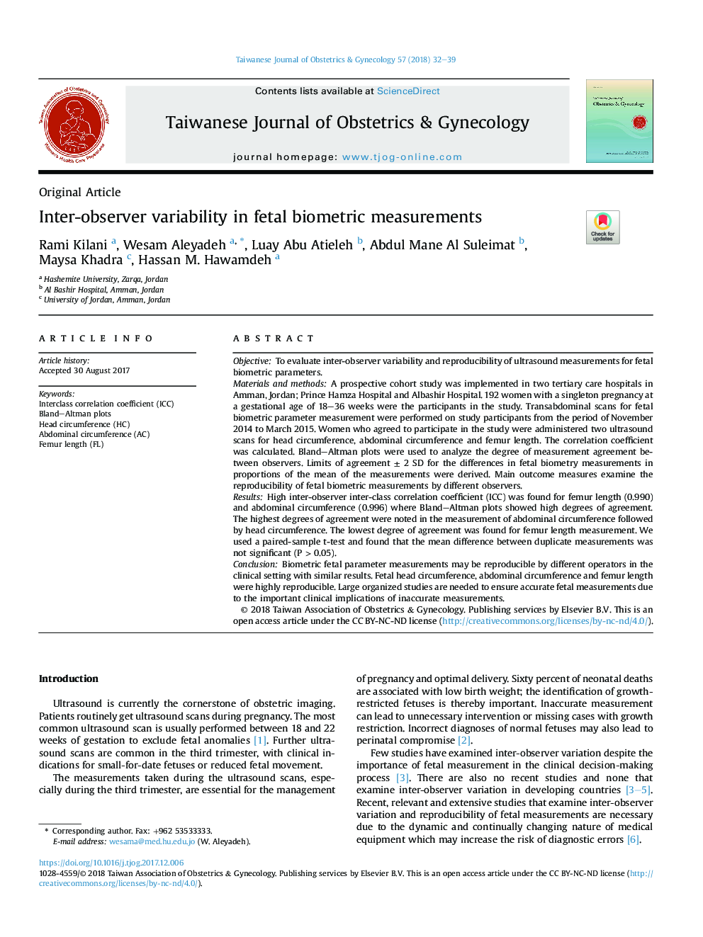 Inter-observer variability in fetal biometric measurements