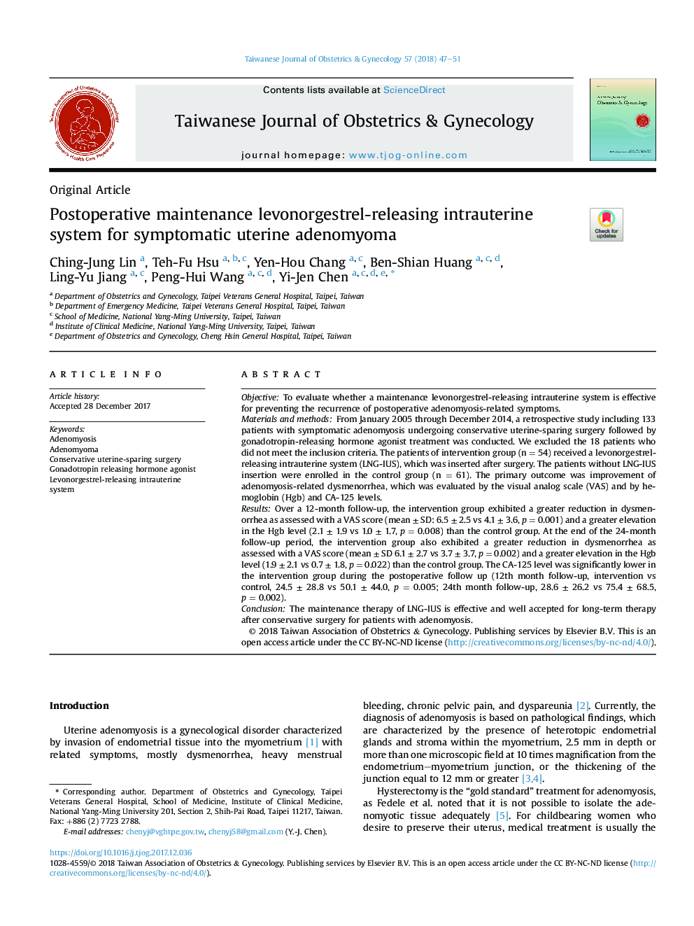 Postoperative maintenance levonorgestrel-releasing intrauterine system for symptomatic uterine adenomyoma