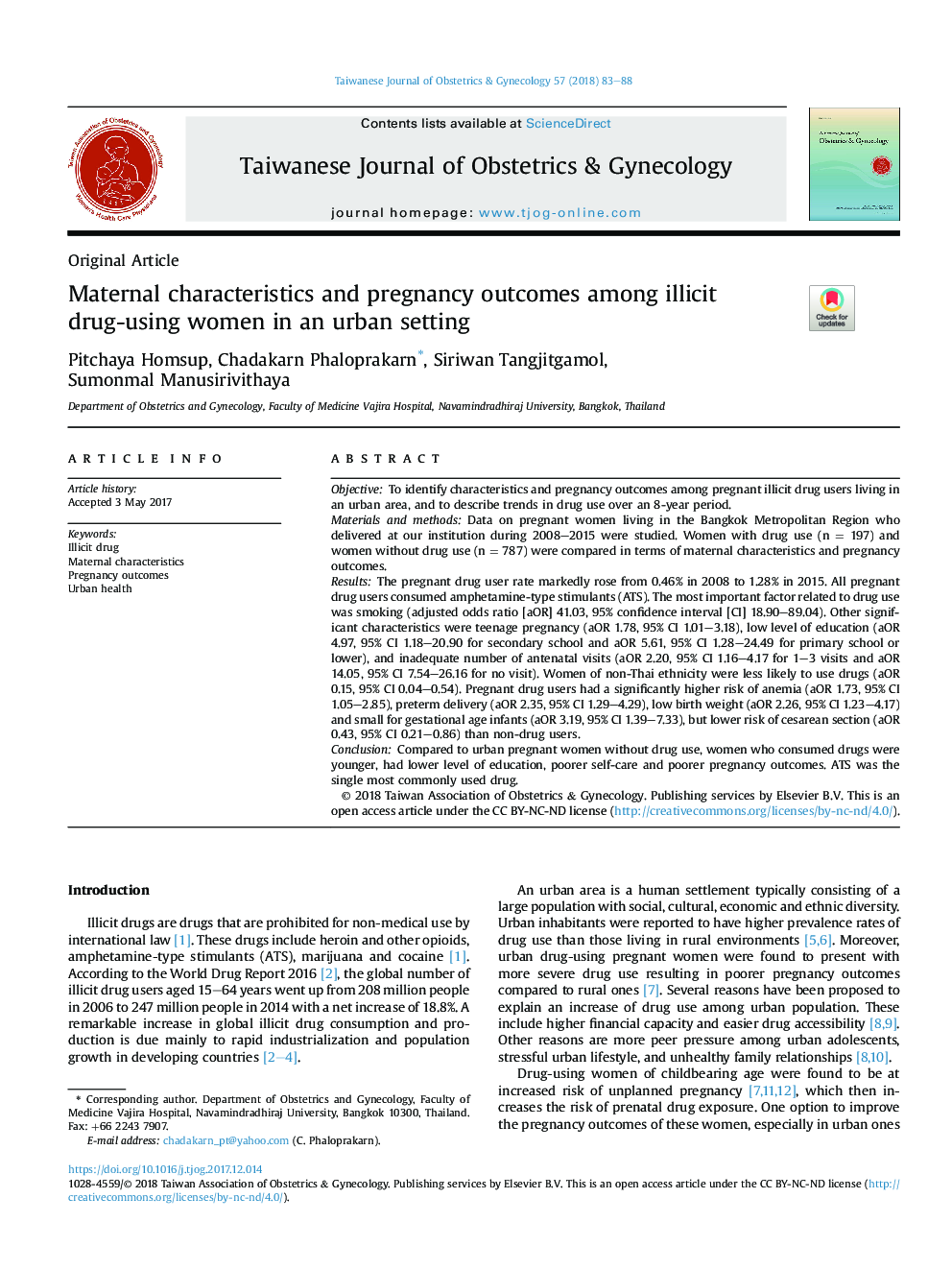 Maternal characteristics and pregnancy outcomes among illicit drug-using women in an urban setting