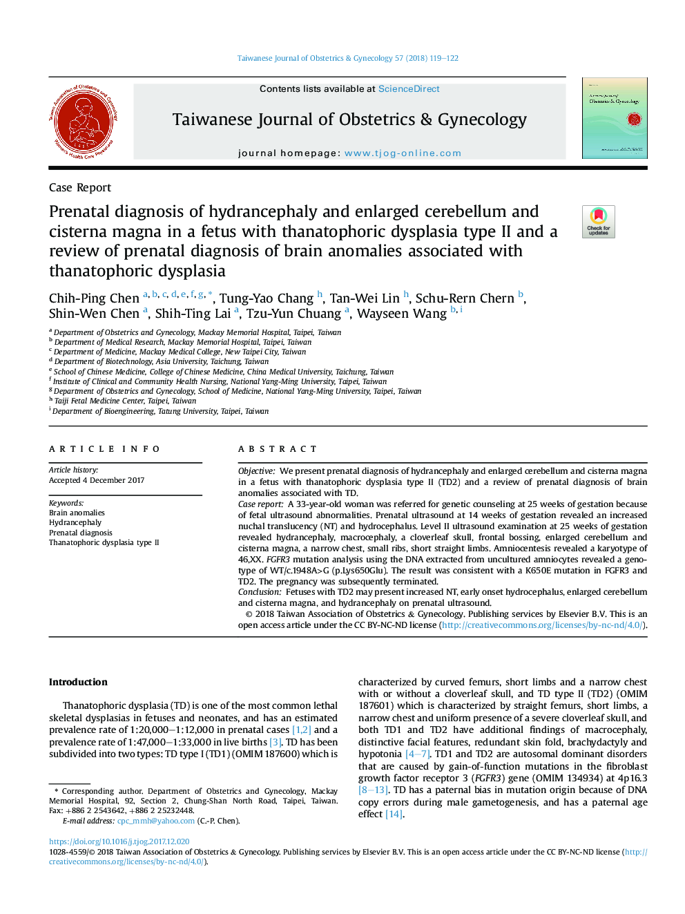 Prenatal diagnosis of hydrancephaly and enlarged cerebellum and cisterna magna in a fetus with thanatophoric dysplasia type II and a review of prenatal diagnosis of brain anomalies associated with thanatophoric dysplasia