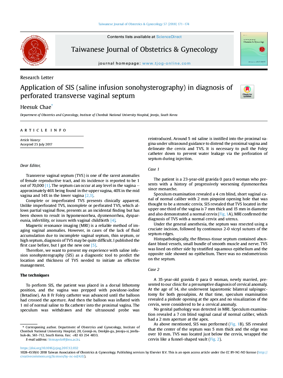 Application of SIS (saline infusion sonohysterography) in diagnosis of perforated transverse vaginal septum