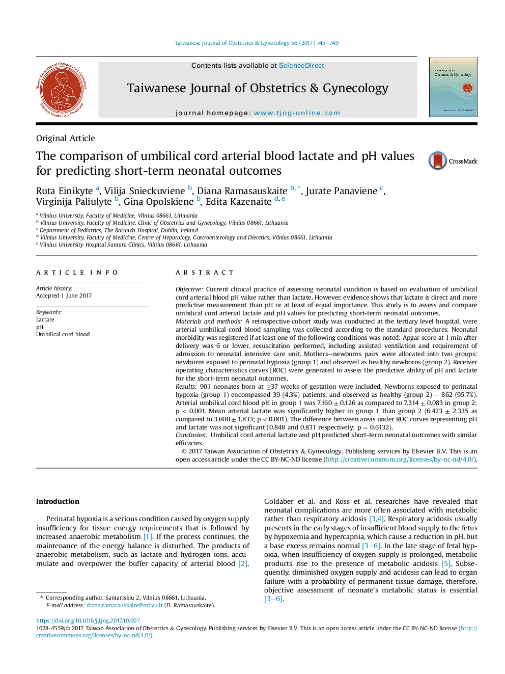 The comparison of umbilical cord arterial blood lactate and pH values for predicting short-term neonatal outcomes