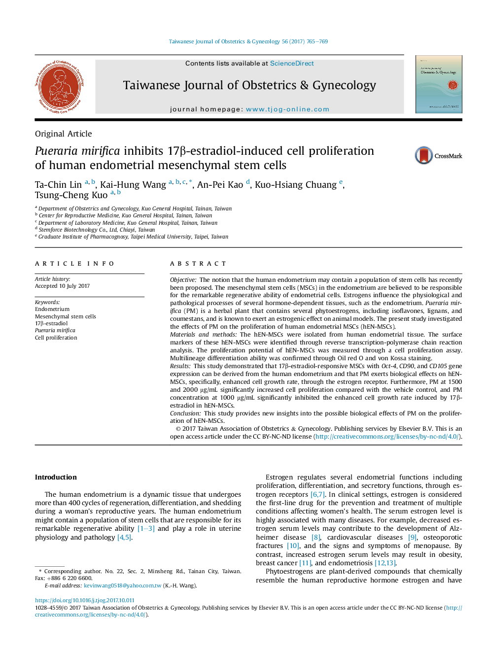 Pueraria mirifica inhibits 17Î²-estradiol-induced cell proliferation ofÂ human endometrial mesenchymal stem cells