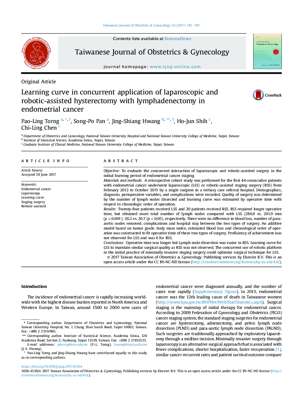 Learning curve in concurrent application of laparoscopic and robotic-assisted hysterectomy with lymphadenectomy in endometrialÂ cancer